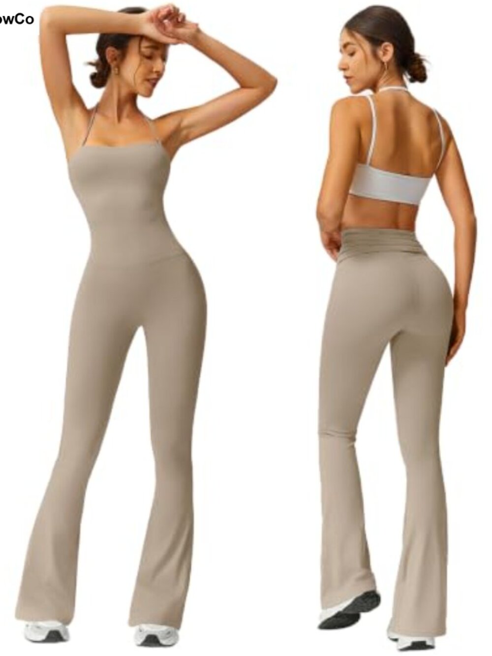 TimeOFF Halter Flare Leg Yoga Jumpsuit Bootcut Workout Onesie